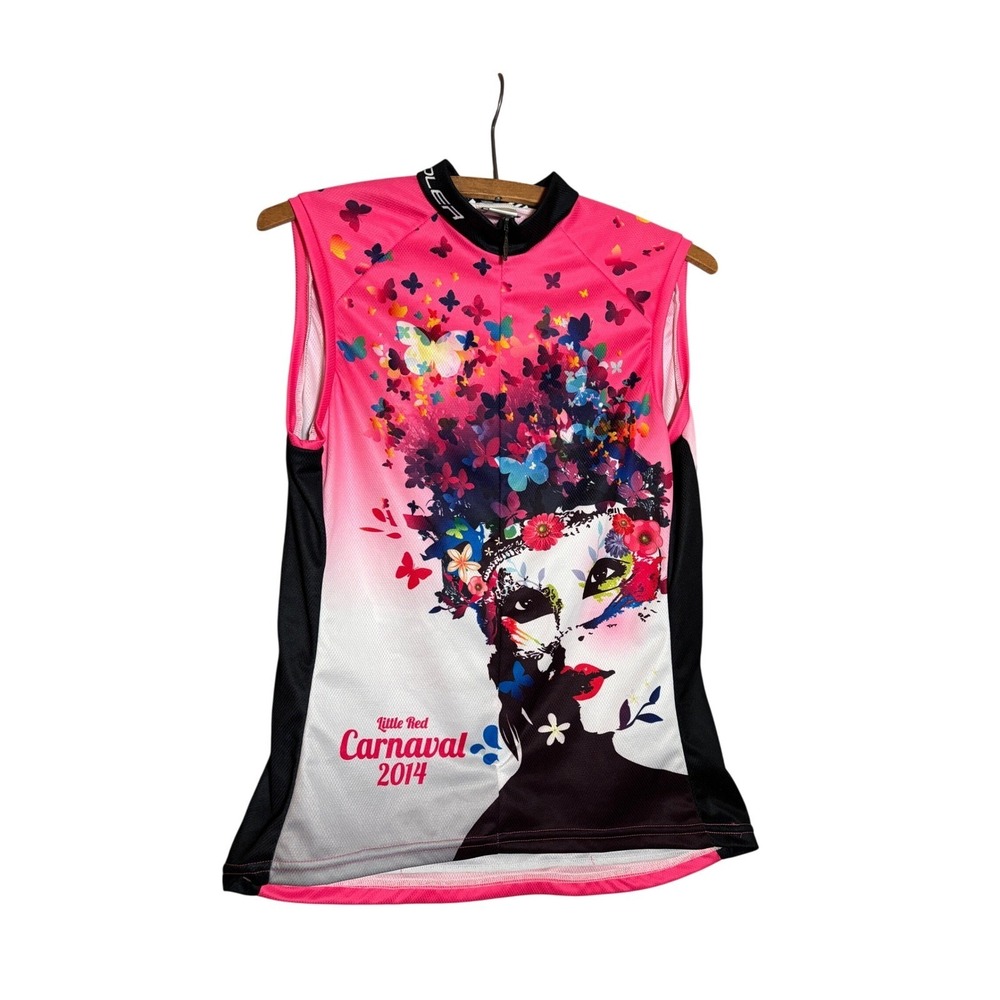 Voler Womens L Little Red Carnaval‎ 2014 Cycling Jersey Zip Sleeveless Pink USA